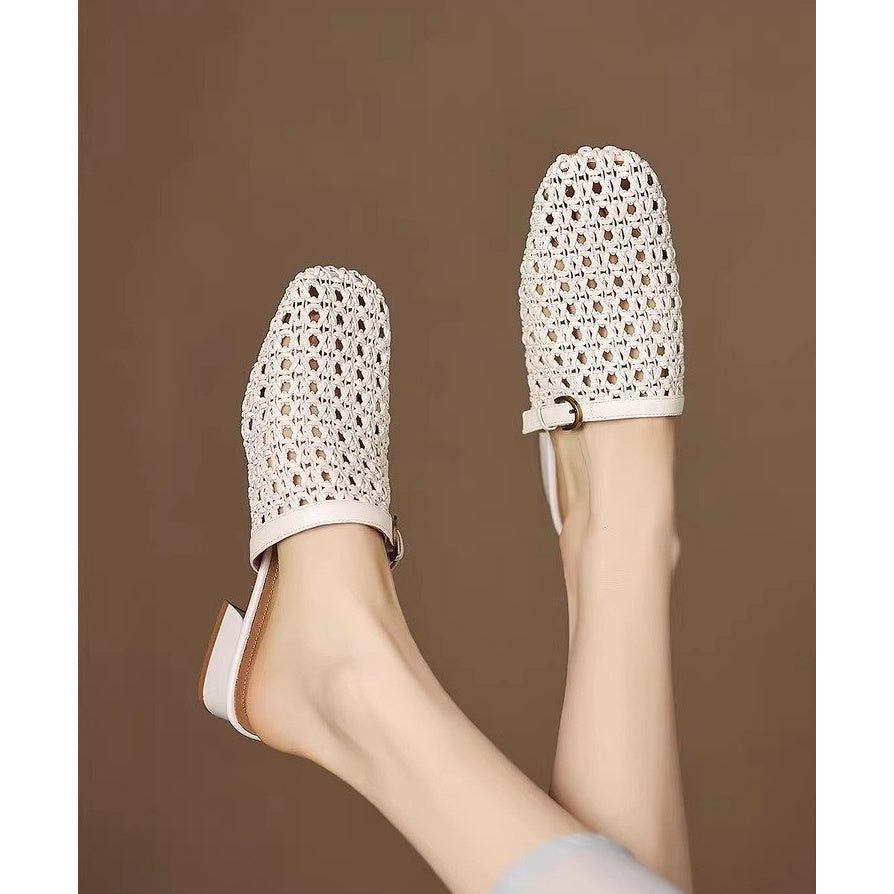 Women's Faux Leather Roman Slip-On Shoes with Chunky Heel and Non-Slip Sole