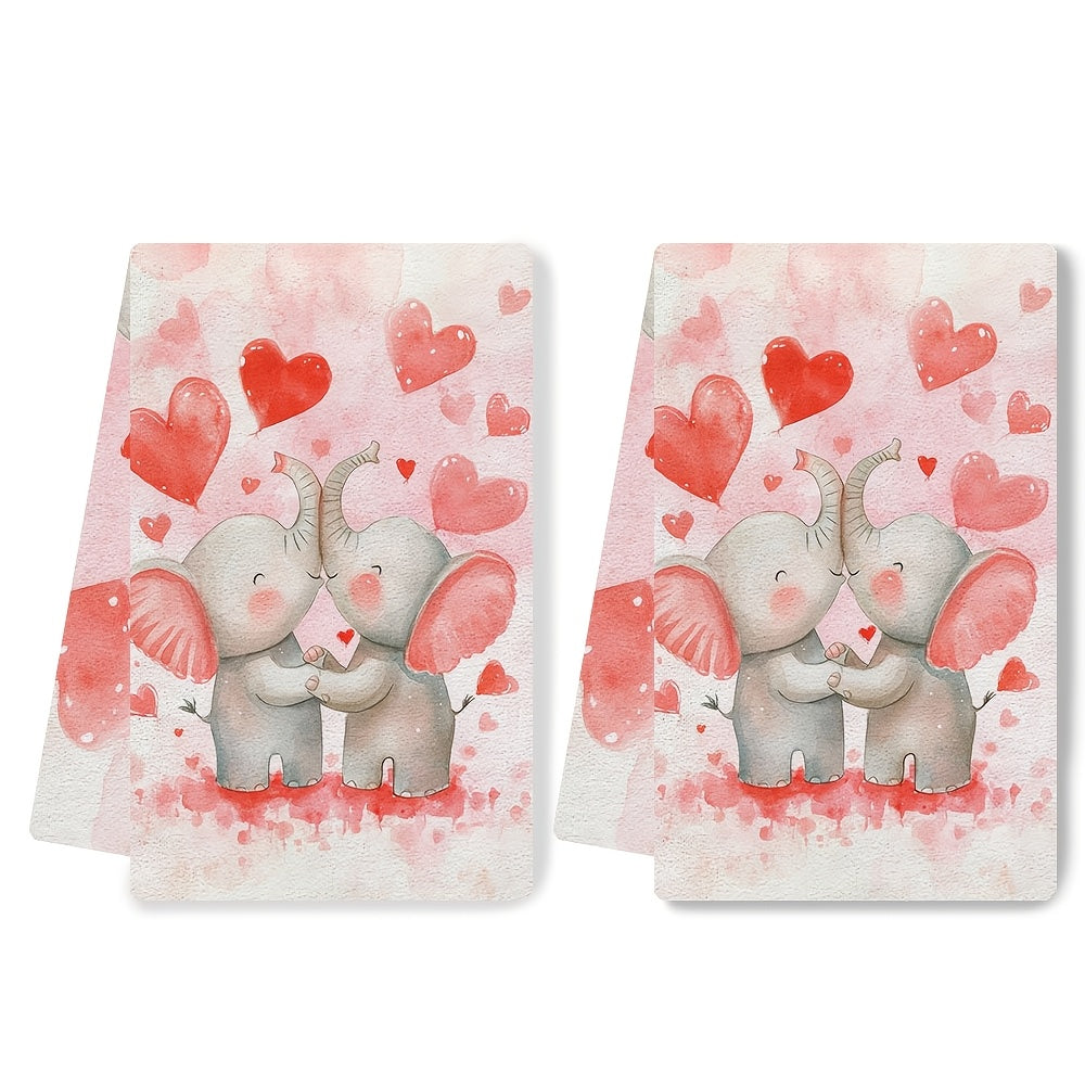 Set of 2 Ultra Soft Kitchen Towels with Cartoon Elephant Design, Super Absorbent, 40x60 cm