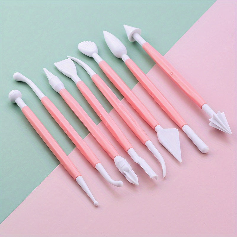 Set of 8 Fondant Cake Decorating Tools with 16 Patterns for Baking and Crafting