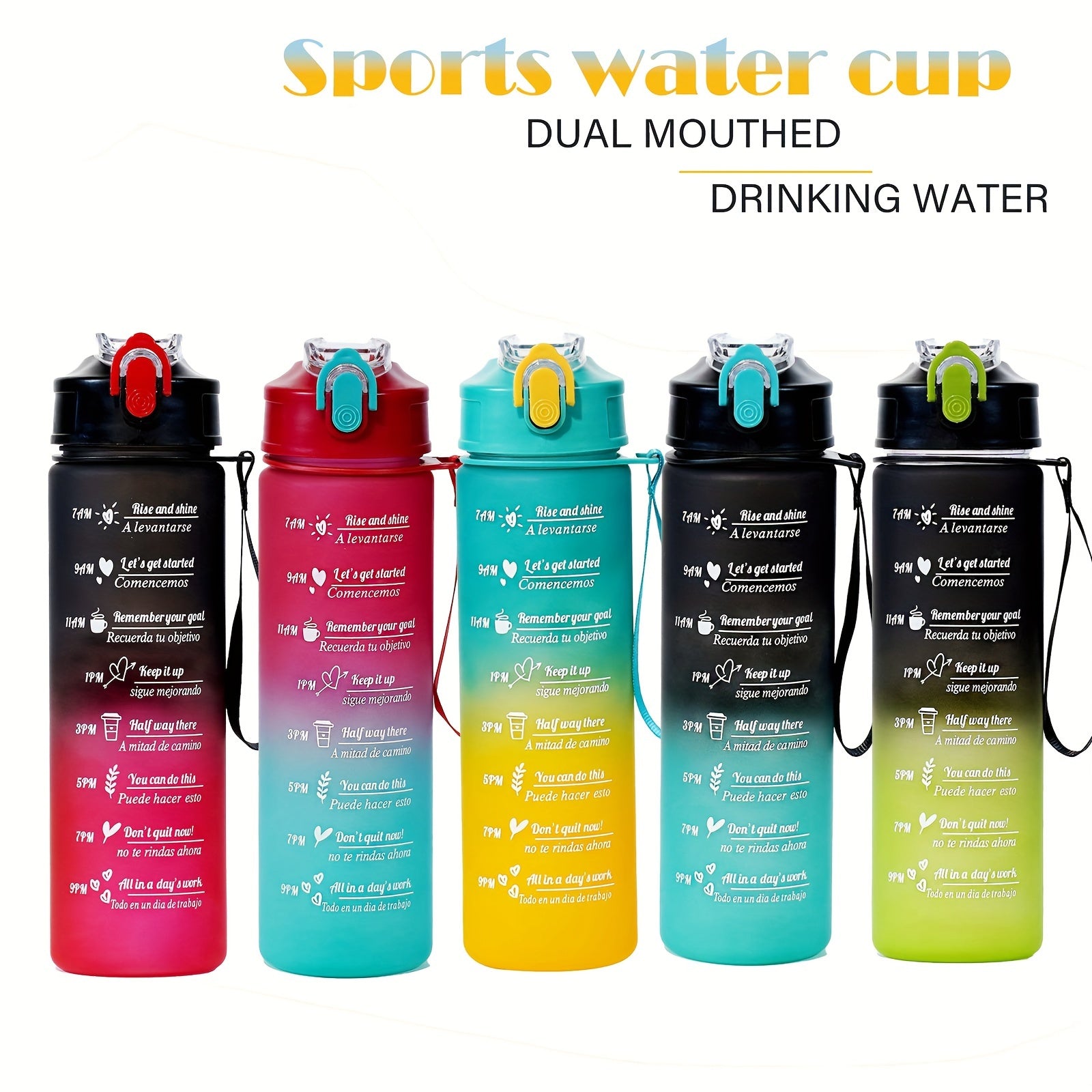 750ml Frosted Gradient Sports Water Bottle with Straw PVC-Free for Running and Outdoor Activities