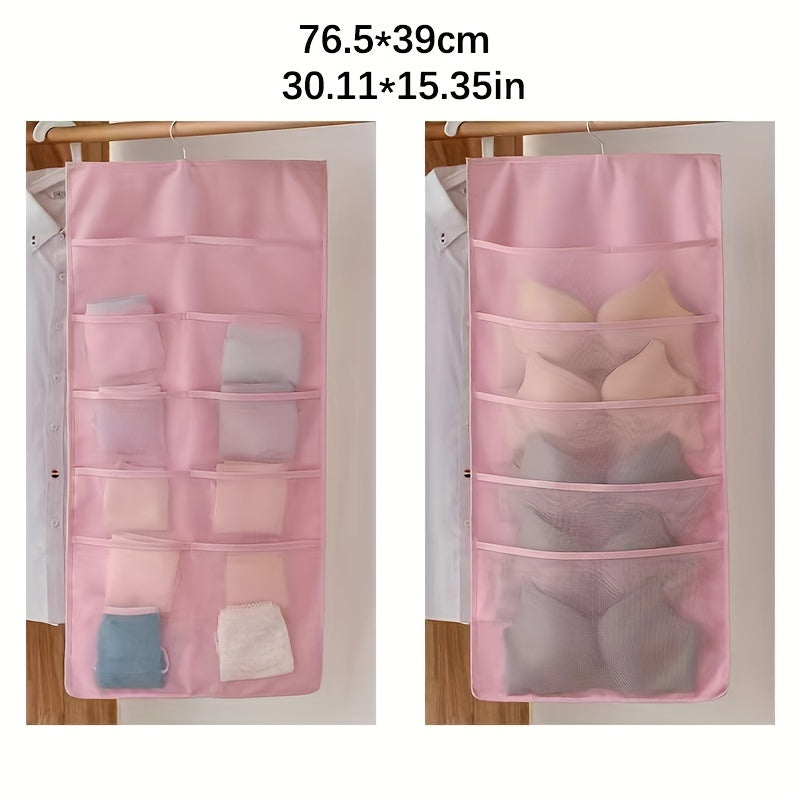 Dual-Sided Hanging Organizer for Underwear Socks Non Woven Foldable Grey Pink Ivory