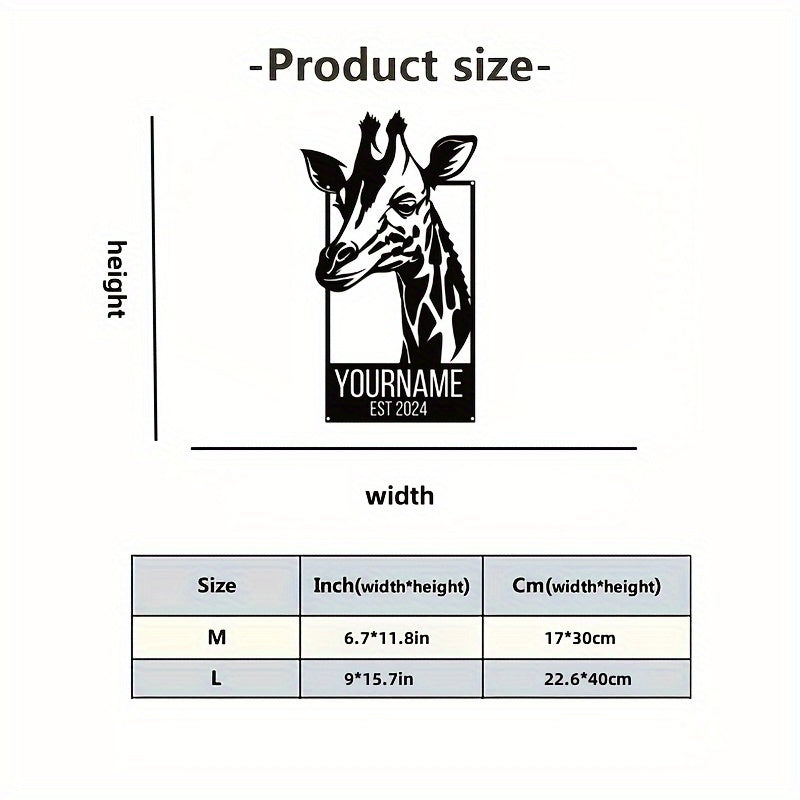 Personalized Giraffe Metal Wall Art Sign Black Indoor Decor Plaque for Adults Teens