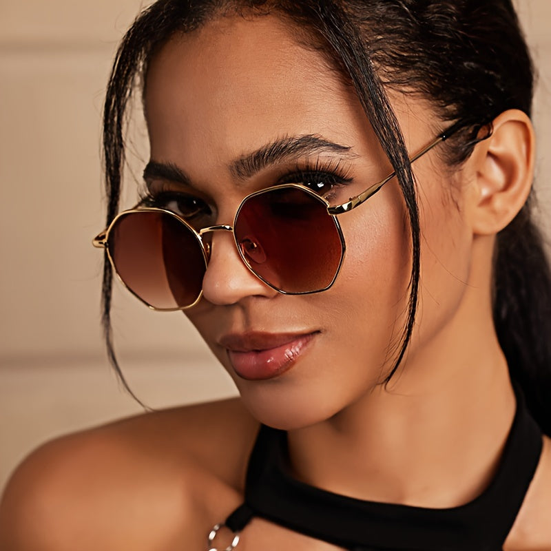 Ayollar va erkaklar uchun polygonal metall shisha to'plami, kundalik gradient dizayni, plyaj partiyasi aksessuarlari