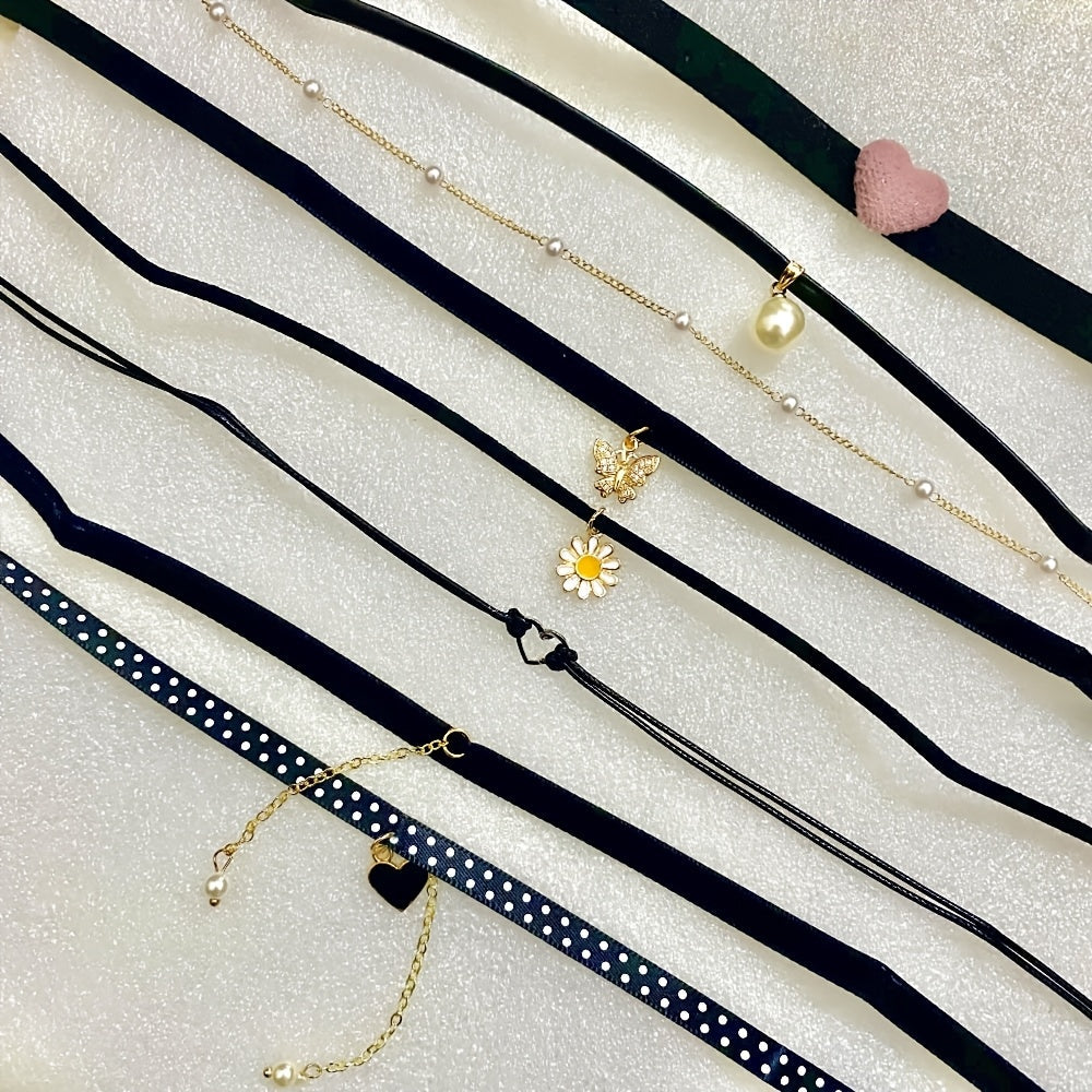 Ayollar uchun qora choker taqinchoq, marjonli marjon bilan, partiyalar va tadbirlar uchun zamonaviy alloy sharf