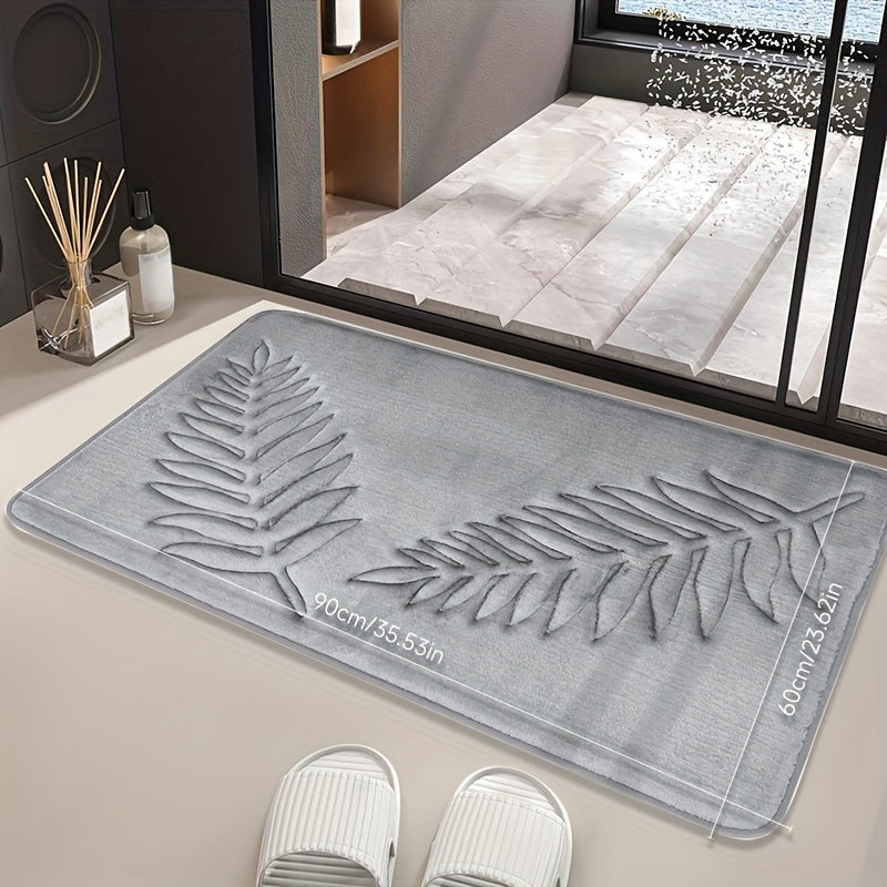 Non-Slip Leaf Pattern Bathroom Mat Absorbent Quick-Dry Polyester Rug