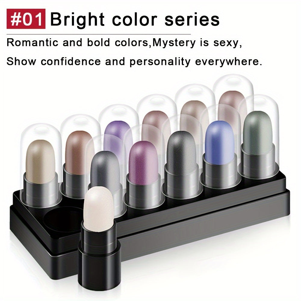 Women Long-Lasting 12-Color Eyeshadow Pen Set Bright Glitter Highlight Sticks