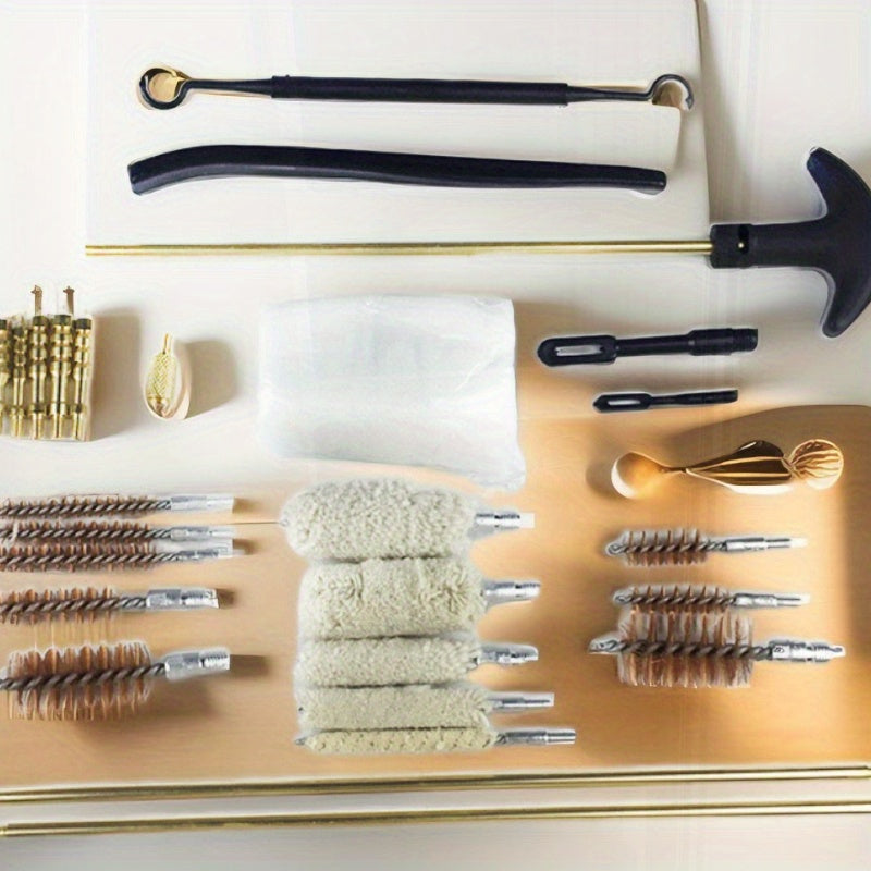 Ochiq havoda qurolni tozalash uchun to'plam, paxta cho'tkalar bilan, yog'och quti, alyuminiy quti bilan