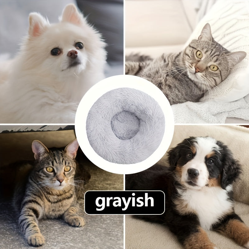 Extra Large Round Dog Bed Non-Slip Faux Plush Polyester Warm Cuddly Pillow