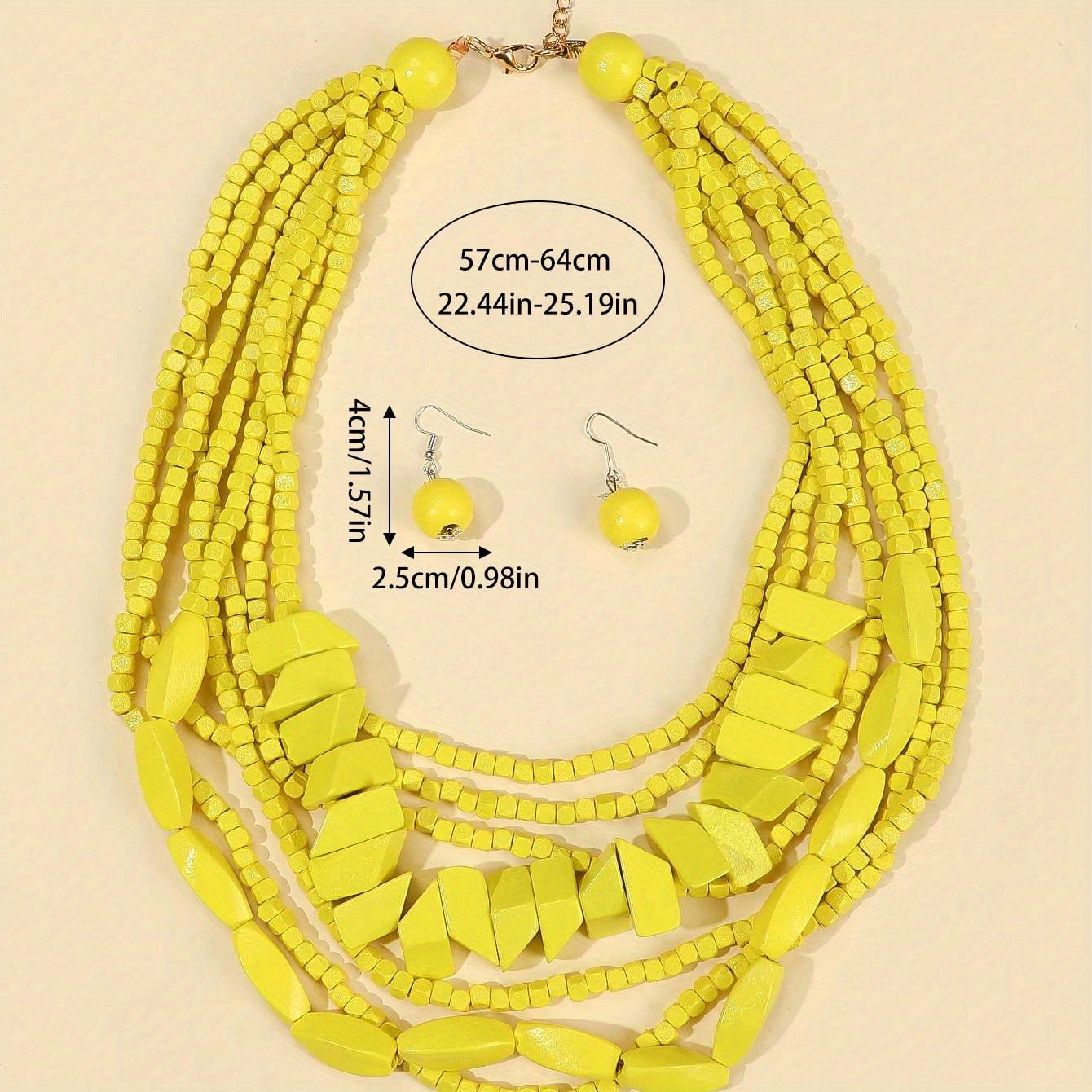 Bohemian Wooden Jewelry Set with Necklace Earrings and Chain in Multiple Colors