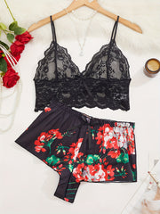 Lace Print Lingerie Set with Matching Robe for Women