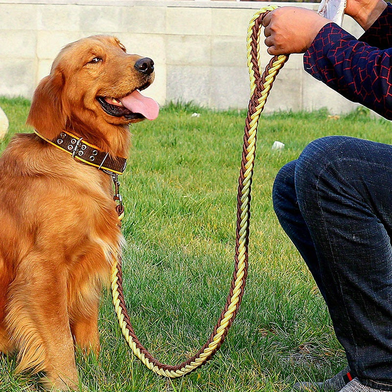 Heavy Duty Dog Collar and Leash Set with Braided Training Rope for Large Dogs