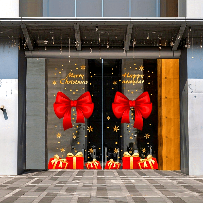 Rojdestvo uchun ikki tomonlama deraza yopishqoq tasvirlar, bayramona tuyg'u beruvchi yoqimli bezak kamarlari bilan.