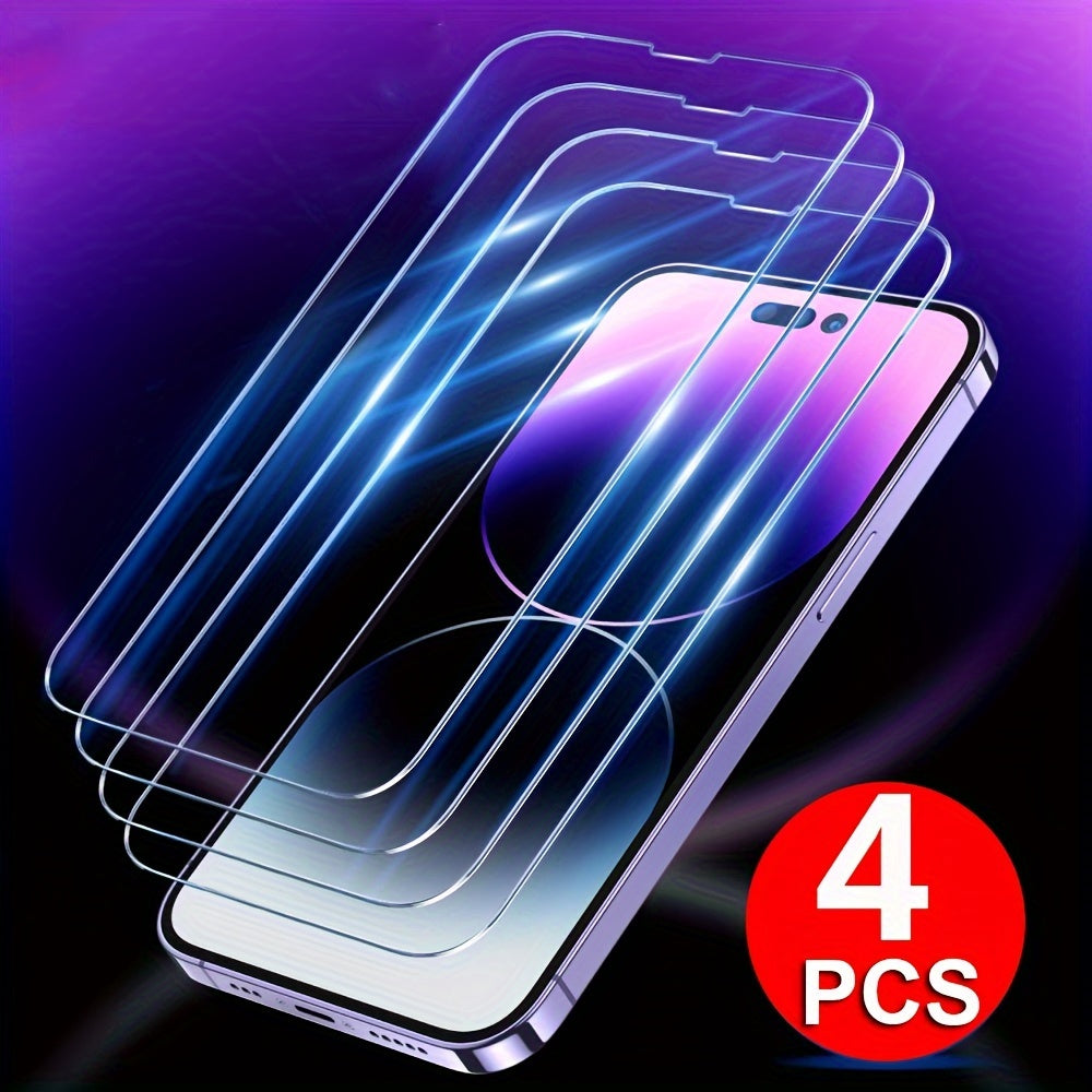 4 Pack Tempered Glass Screen Protectors for iPhone 11-15 Pro Max and Plus