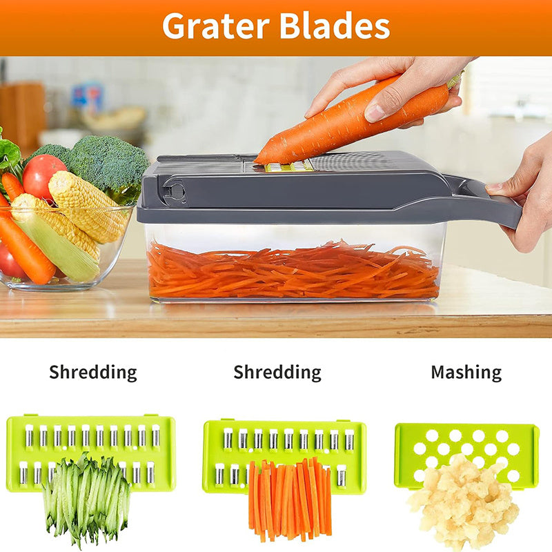 14-in-1 Plastic Kitchen Vegetable Slicer with 8 Blades and Container