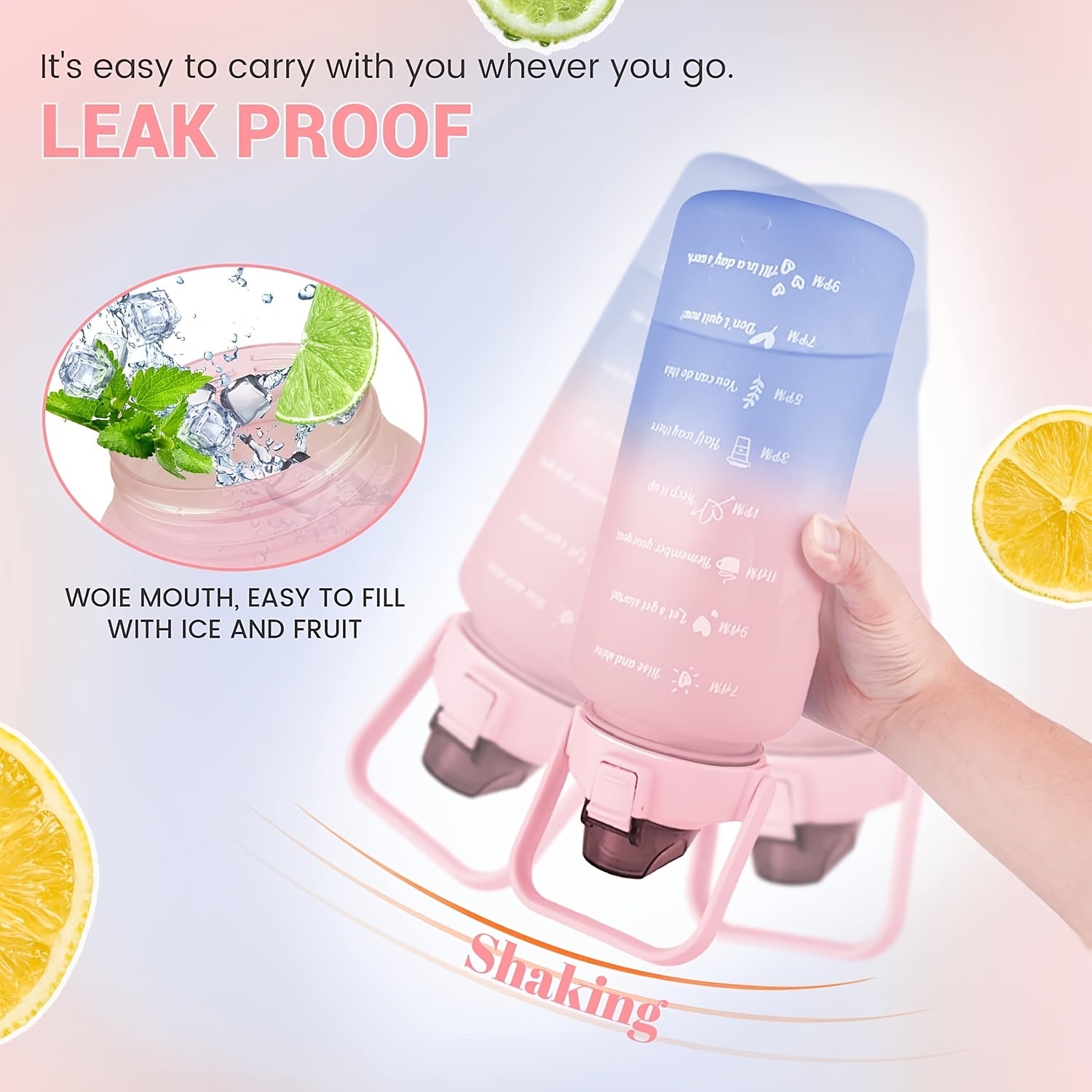 Gradient Color Frosted Water Bottle with Straw Leak-Proof 300ml 750ml 2L for Outdoor Activities