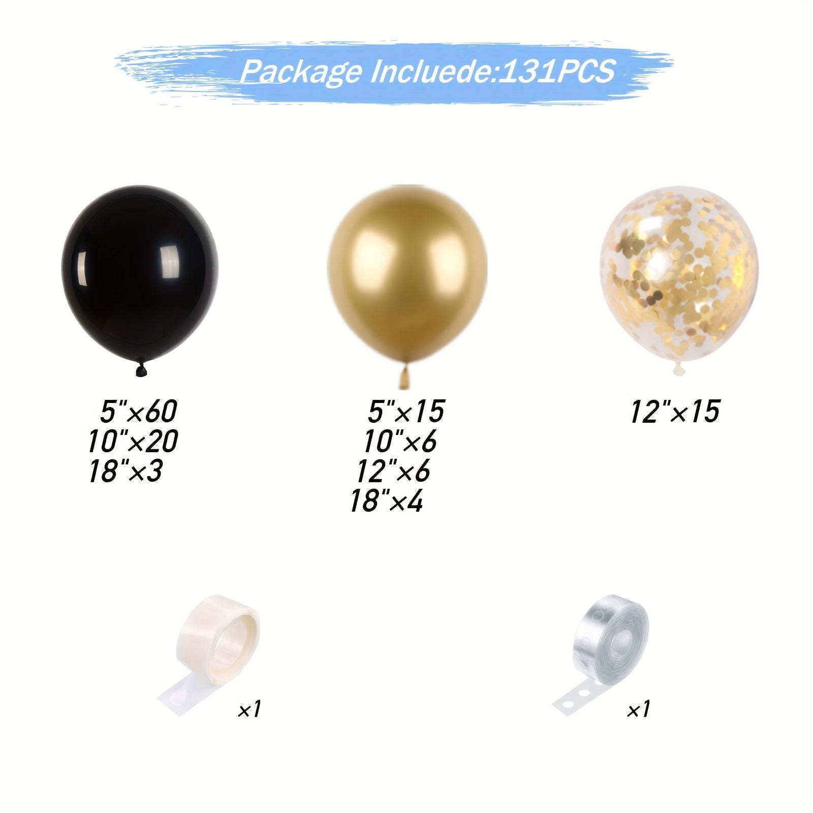 131-Piece Black and Gold Balloon Garland Kit with Metallic Latex Balloons for Parties