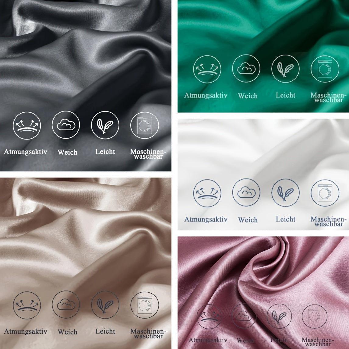 Set of 2 Satin Pillowcases with Zipper Closure, Gentle on Hair and Skin