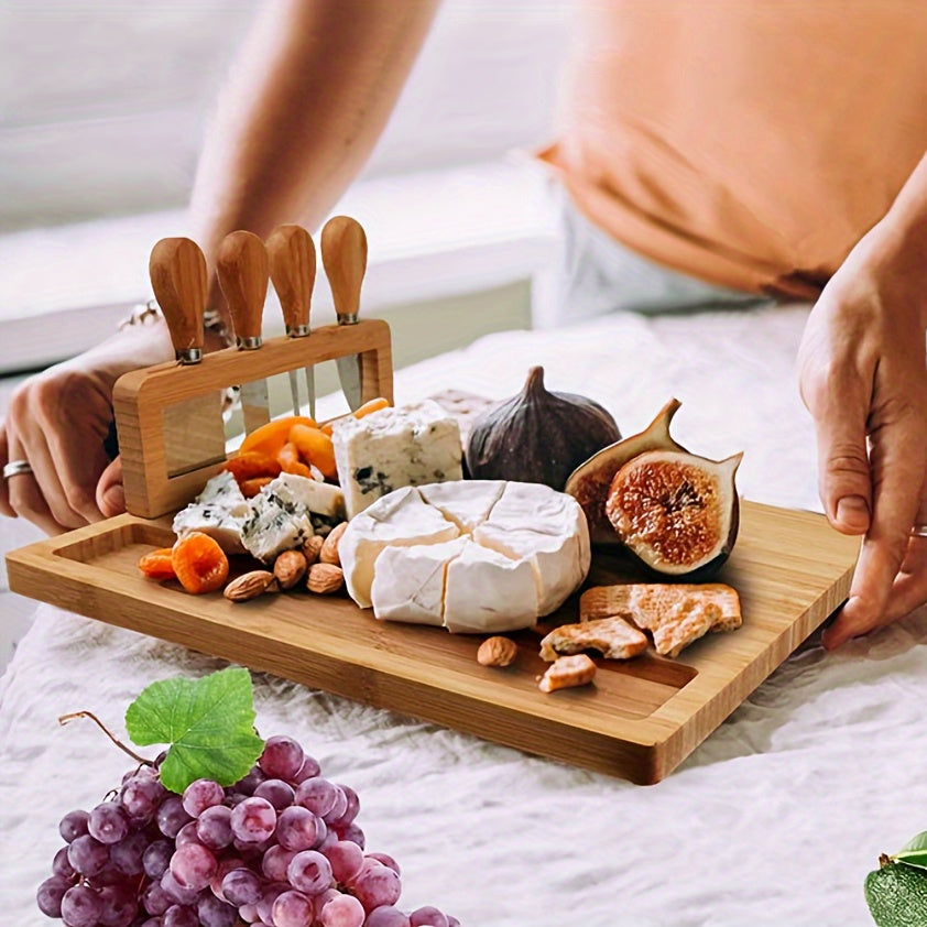 Bamboo Cheese Board Set with Knife for Serving Cheese Fruit and Nuts