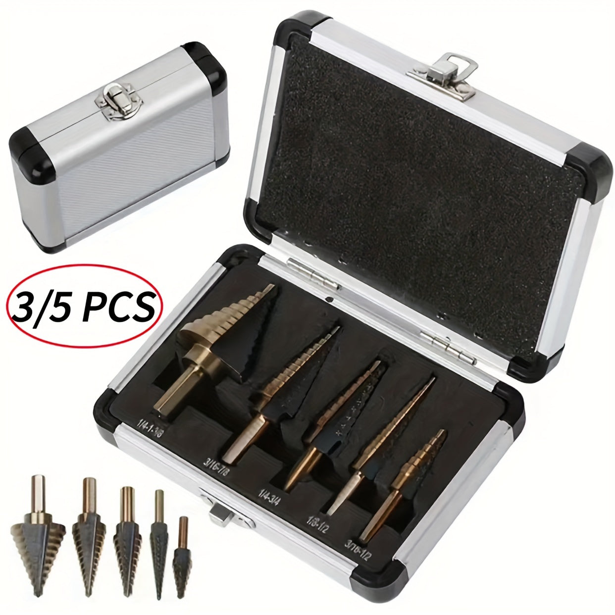 3/5 Pcs Set High Speed Steel Ladder Drill Bits for Metal and Aluminum