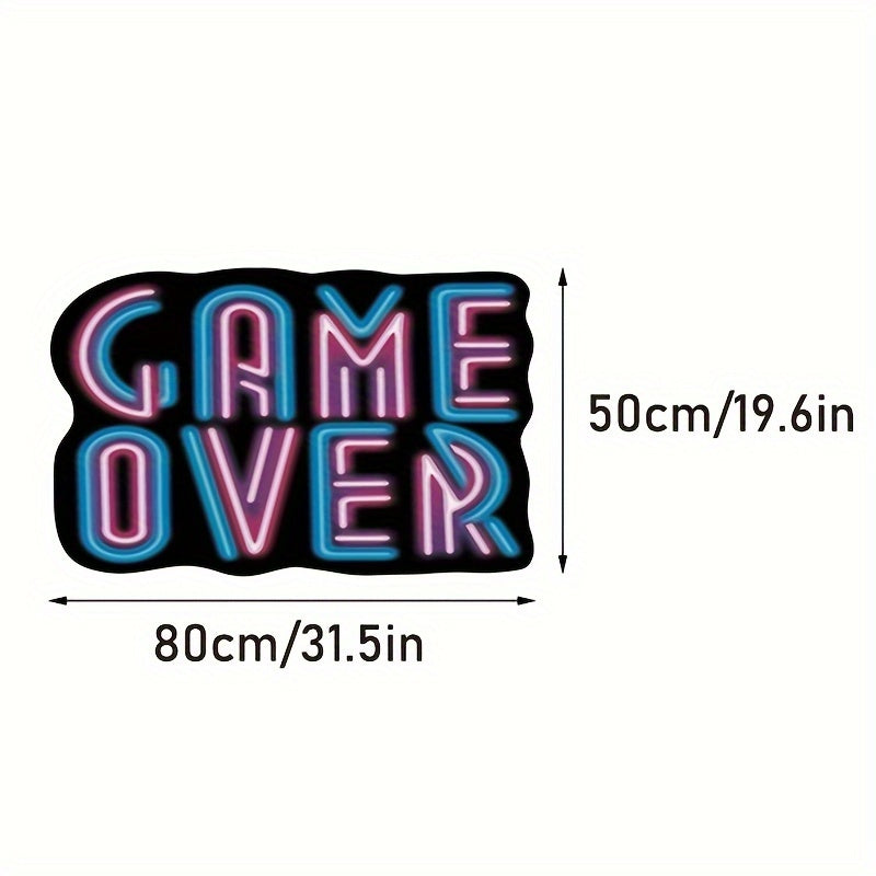 3D Fluorescent Lettering Area Rug Game Over Design Plush Anti-Slip Machine Washable Floor Mat for Living Room Bedroom Game Room