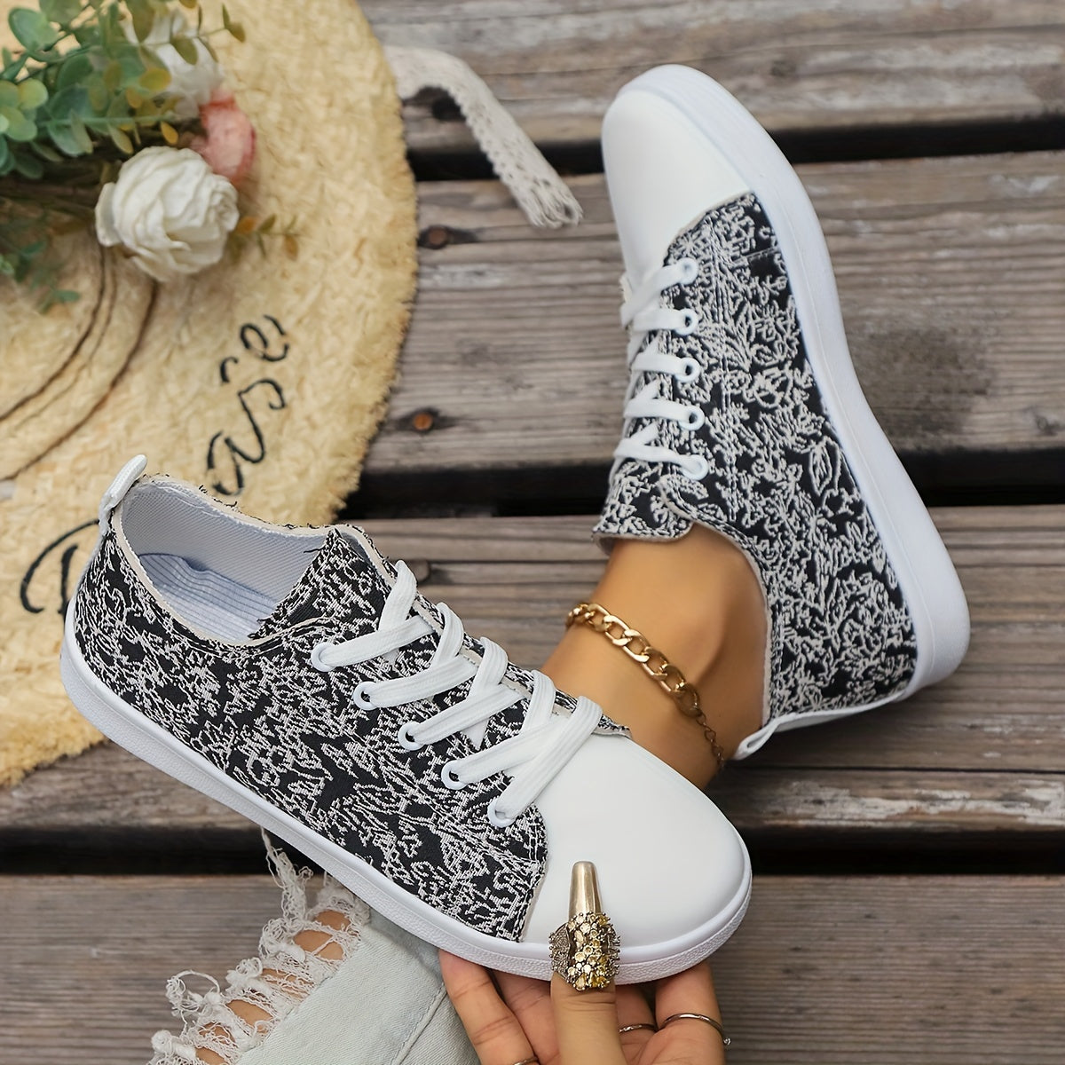 Women's Canvas Sneakers Low Top Casual Shoes All-Season TPR Sole