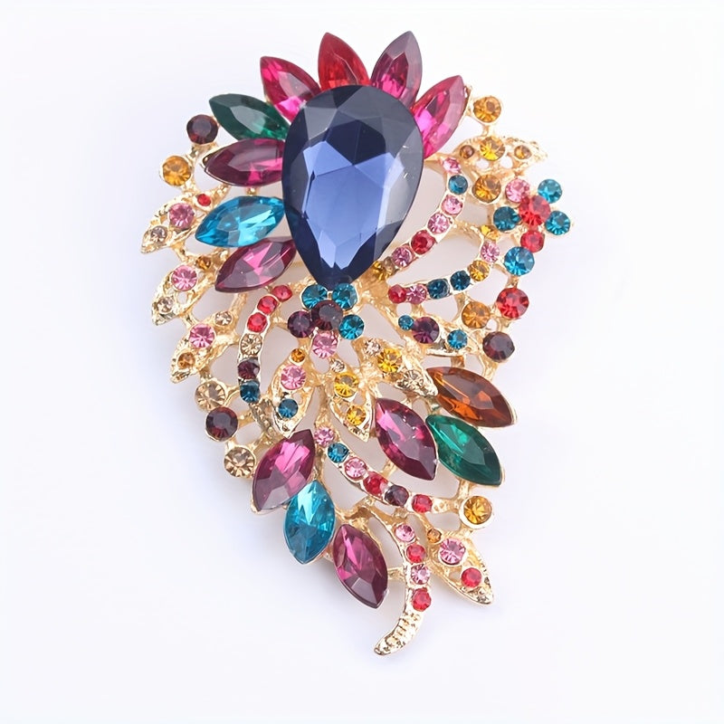 Women's Elegant Water Drop Rainbow Crystal Moon Brooch Jewelry