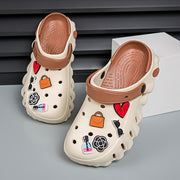 Женские сабо из EVA с сердечками и цветочными акцентами, дышащие, всесезонные, белые