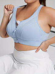 Plus Size Women's Zipper Sports Bra Yoga Vest with Padded Bust and Back Support