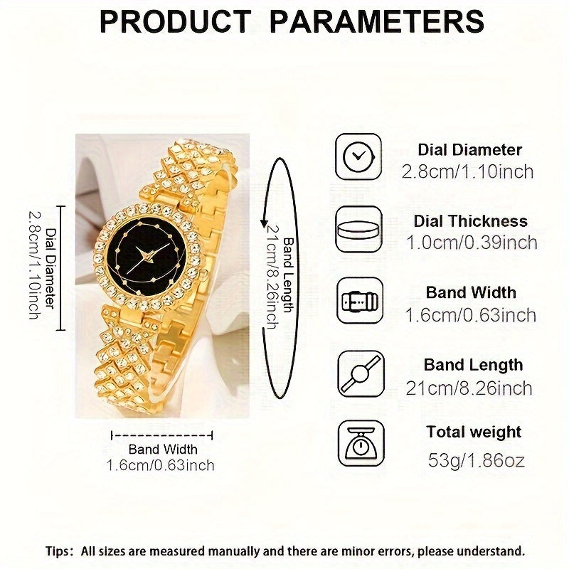 Women's Wristwatch Set with Rhinestone Accents and Alloy Case