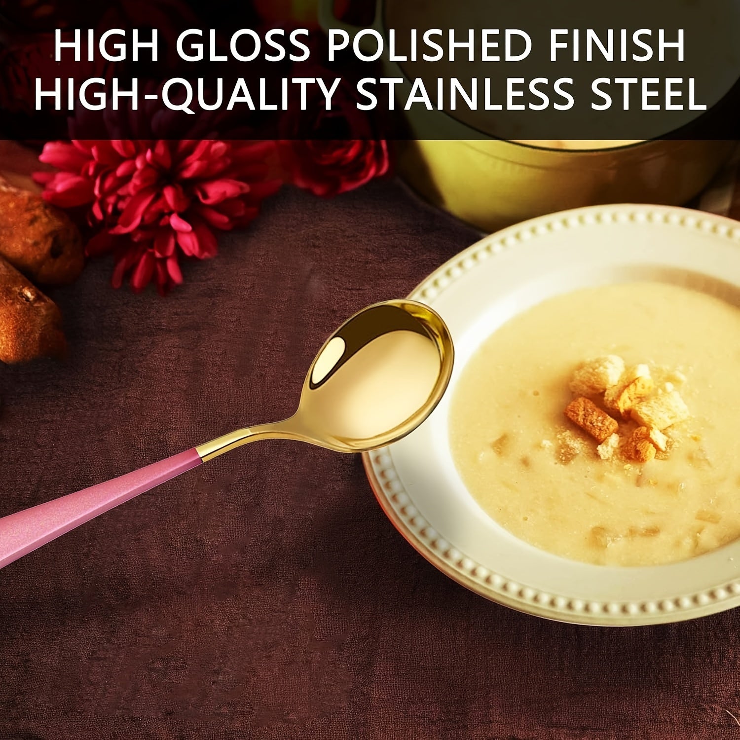 Set of 6 Long-Handled Stainless Steel Spoons for Coffee and Desserts in Multiple Colors