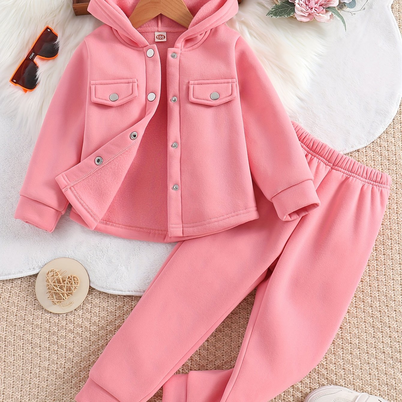 Girls Hooded Jacket and Jogger Pants Set for Fall Outdoor Activities
