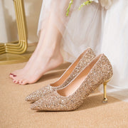 Women High Heels Summer Glitter Pointed Toe D-Orsay Stiletto Shoes
