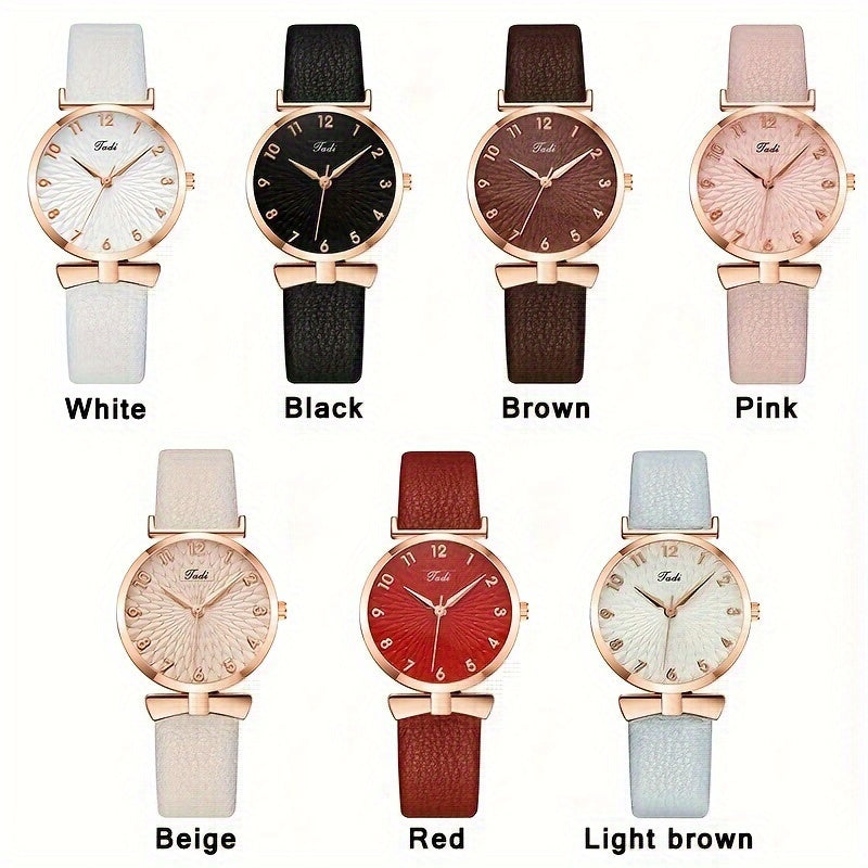 Women's Casual Round Quartz Watch with Leather Strap for Daily Wear