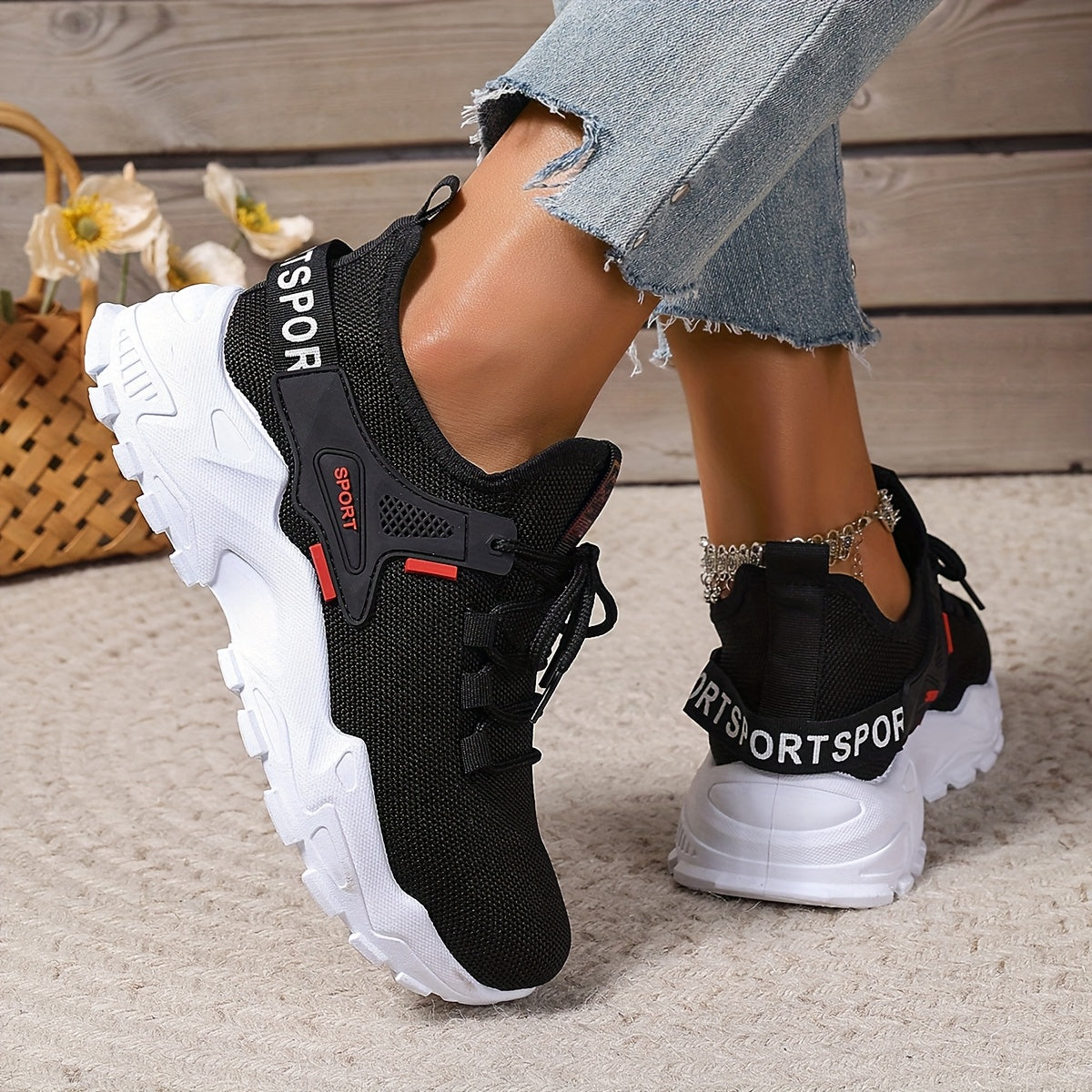 Women's Breathable Knit Sneakers Lightweight Casual Low-Top Running Shoes