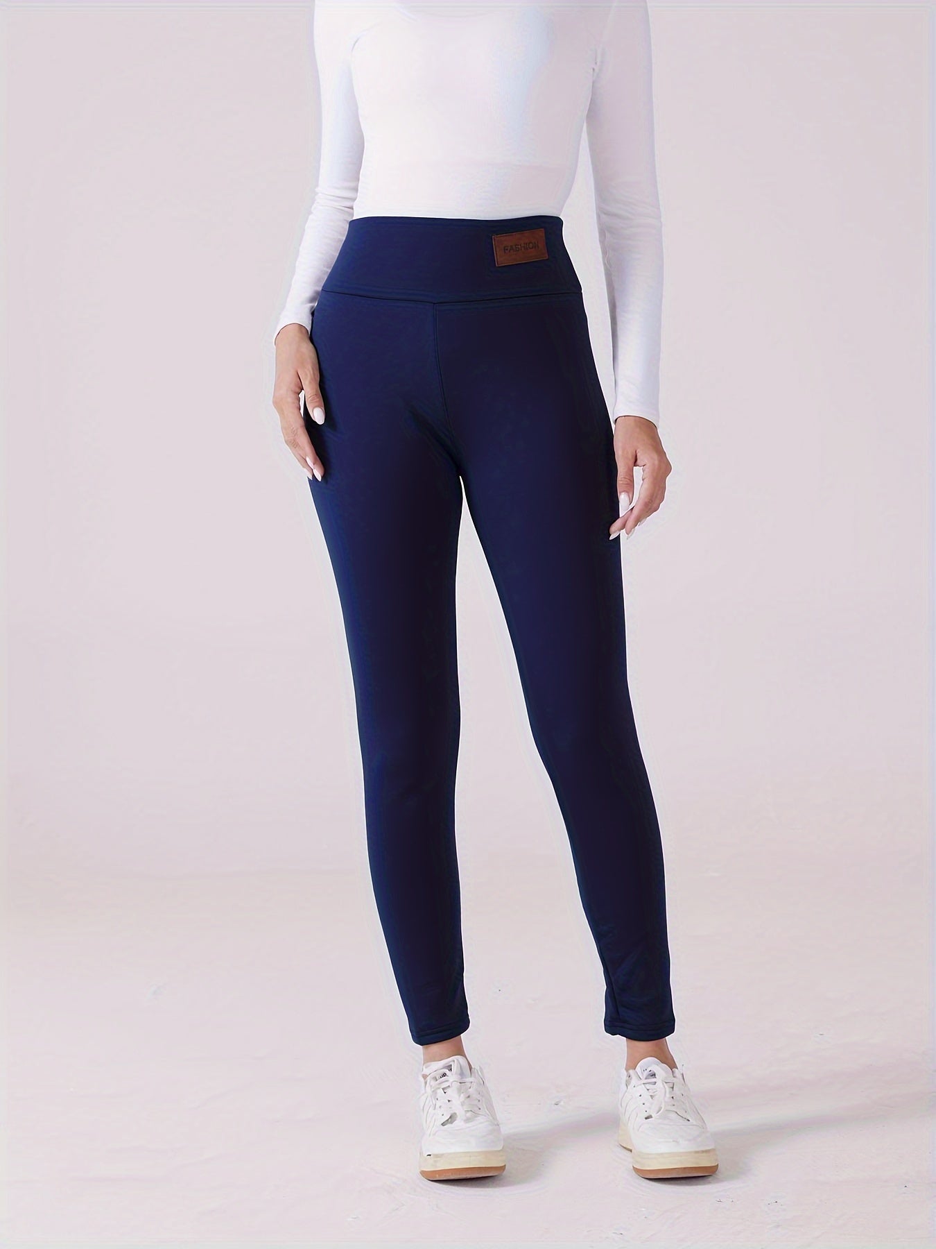 Women's Fleece-Lined Thermal Leggings 2-Pack Plus Size Stretchy Yoga Pants Navy Black