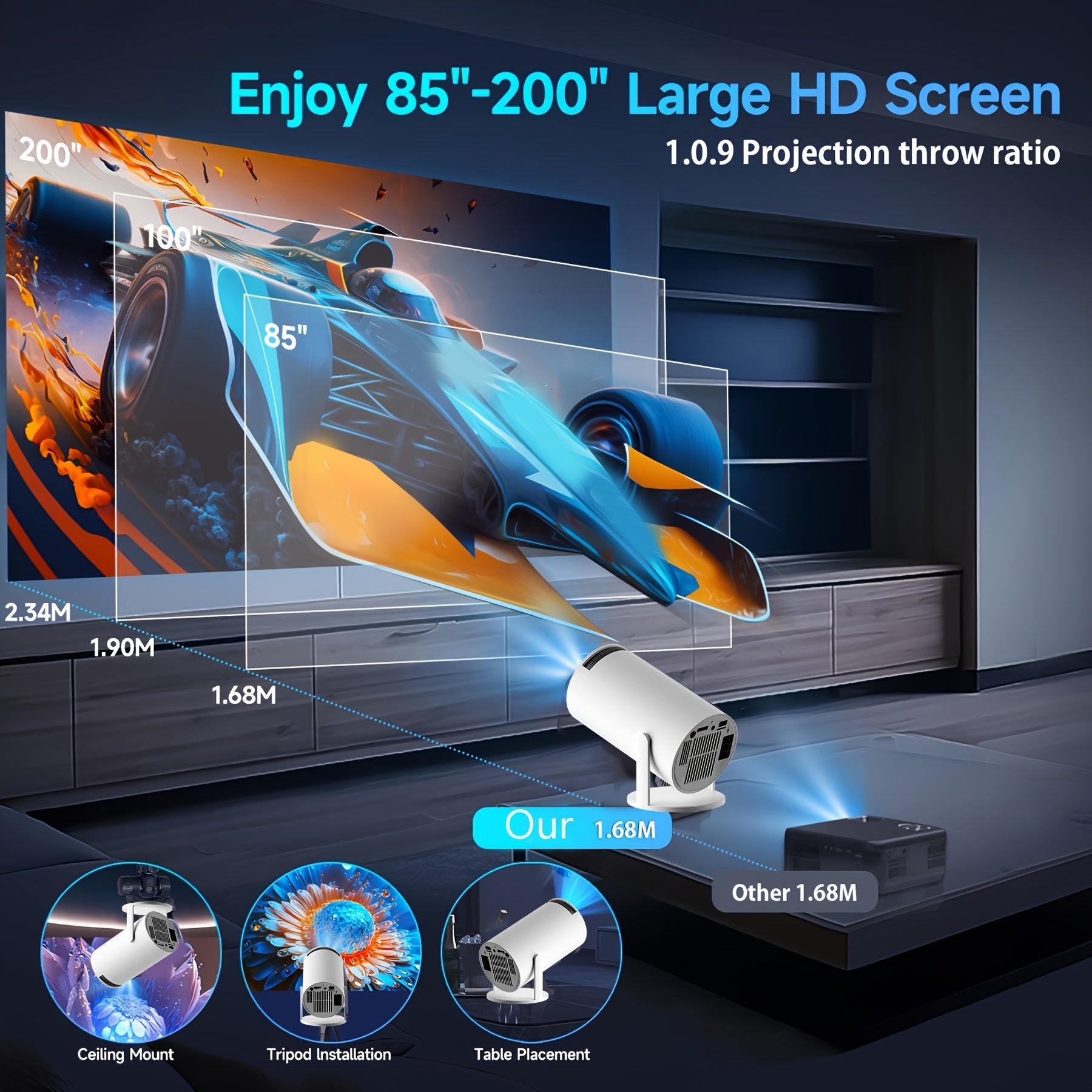 Портативный 4K видеопроектор с WiFi 6, Android 11, автоматическая калибровка