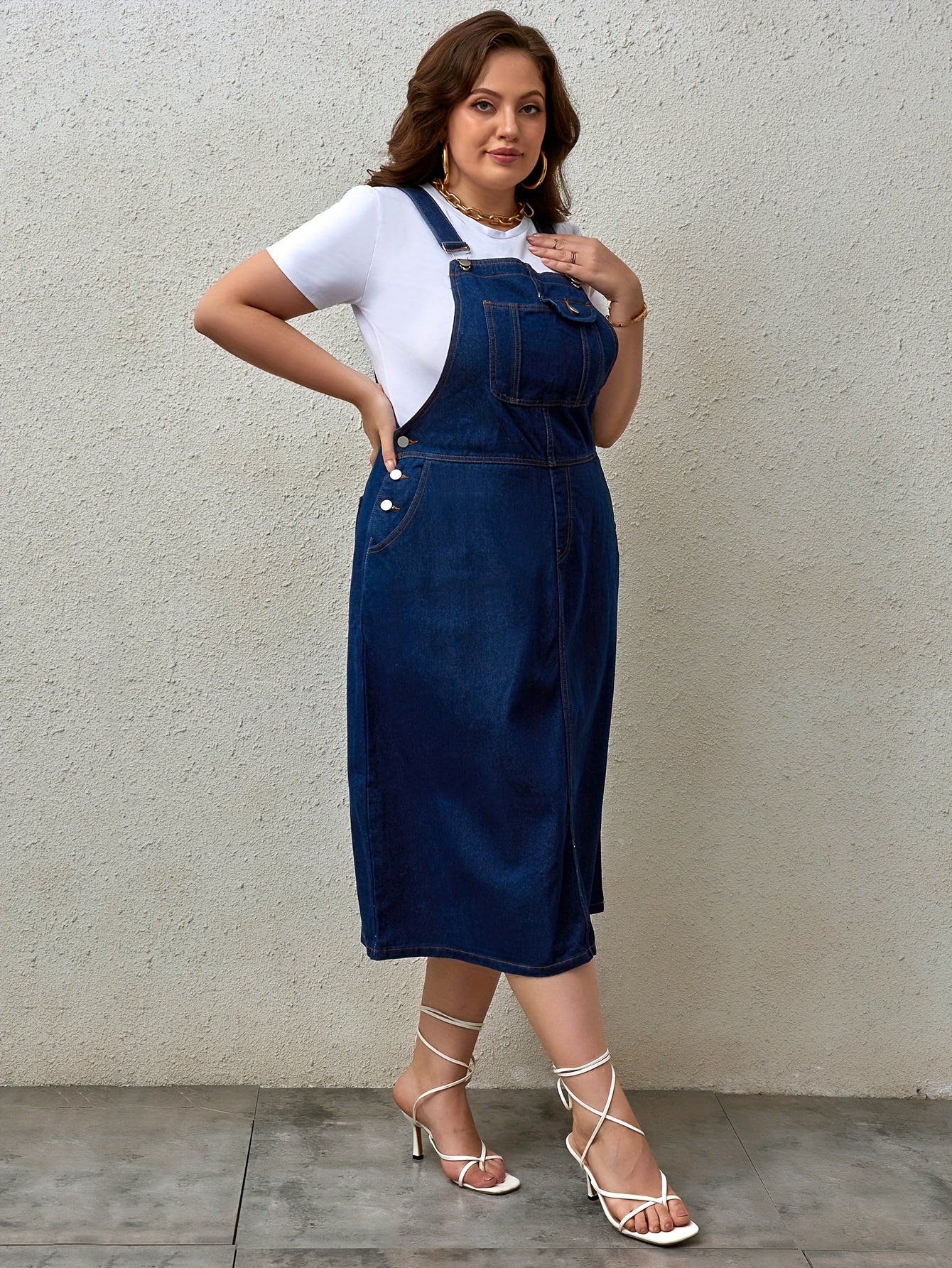 Women Plus Size Denim Dress with One-Piece Straps