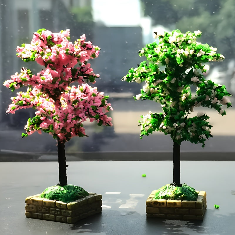 2 шт. миниатюрных искусственных цветочных деревьев из пластика для интерьера автомобиля/декора дома