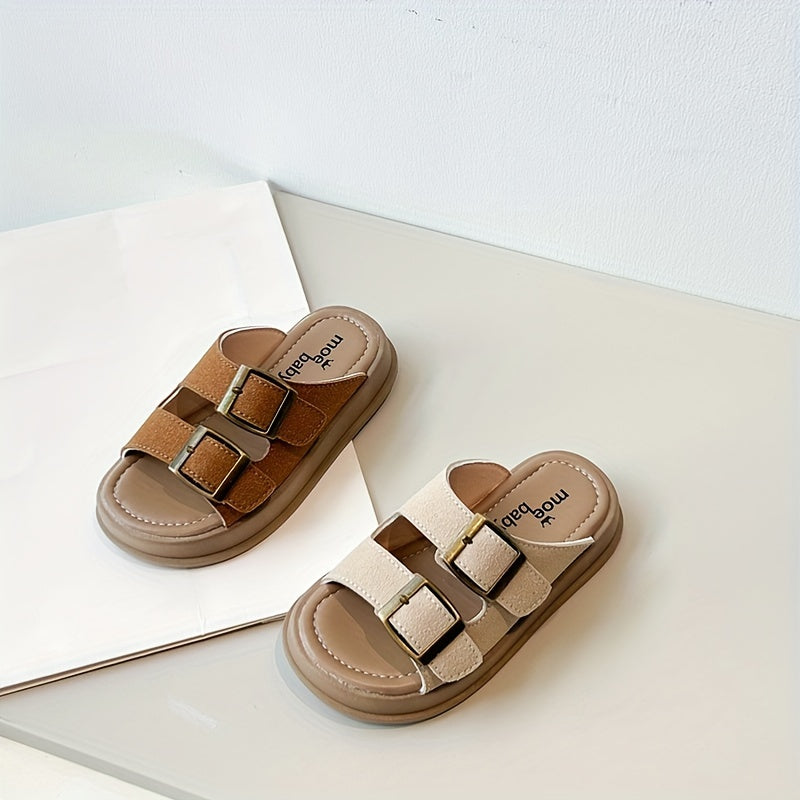 Girls Summer Open-Toe Slippers Lightweight Breathable PU Casual Indoor Outdoor