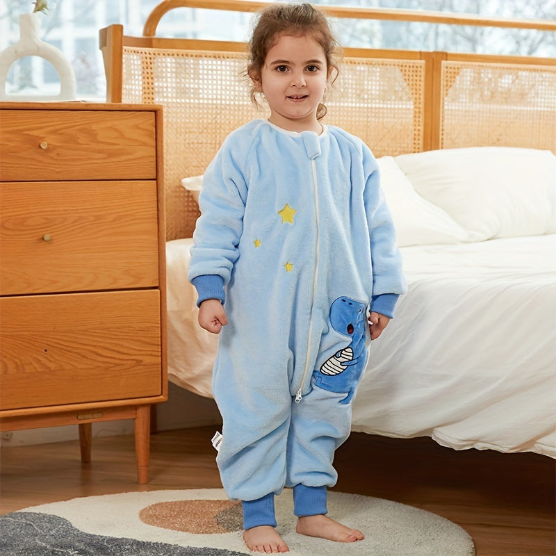 Kids Flannel Sleeping Bag with Animal Print and Zip Closure for Spring and Autumn