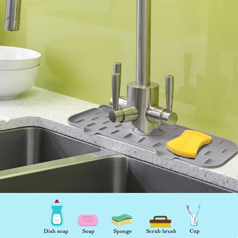 Folding Silicone Faucet Splash Guard and Sponge Holder for Kitchen Bathroom Countertop
