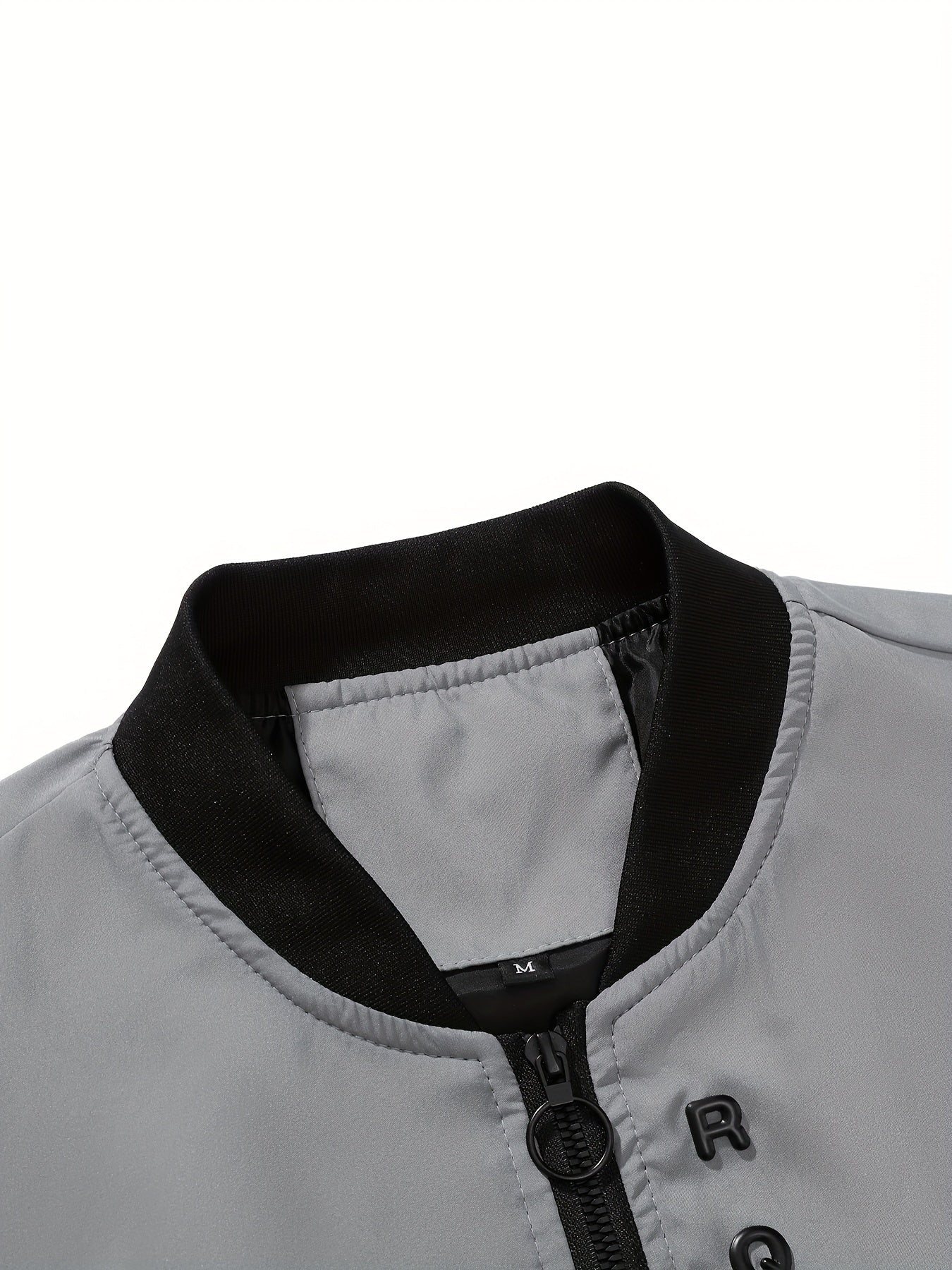 Men's Solid Color Polyester Zipper Jacket with Stand Collar Long Sleeves Casual All-Season