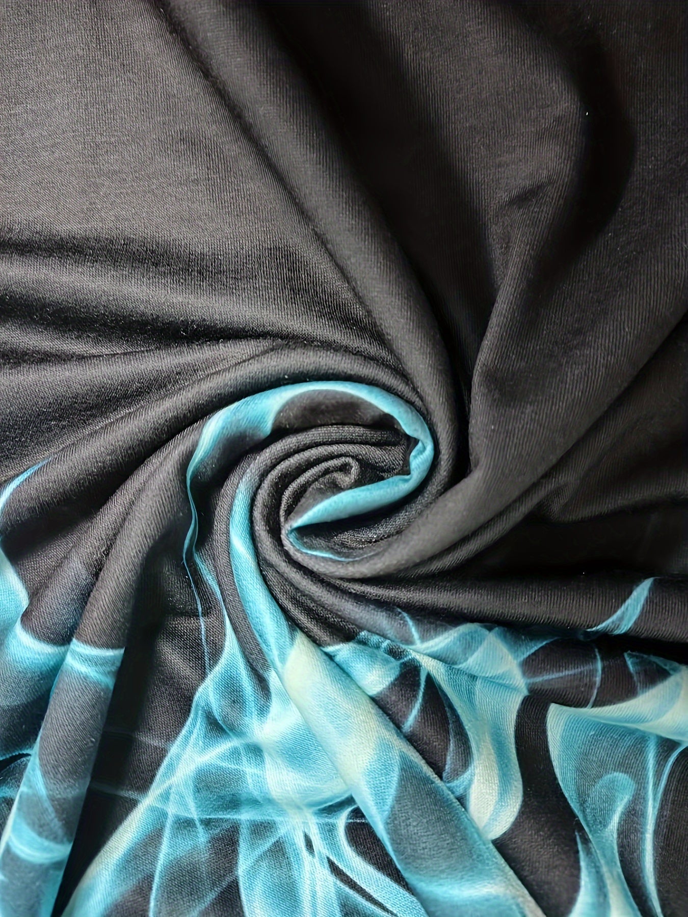 Men's Plus Size Casual Sweatshirt with Blue Flame Print Polyester Blend Fall Winter