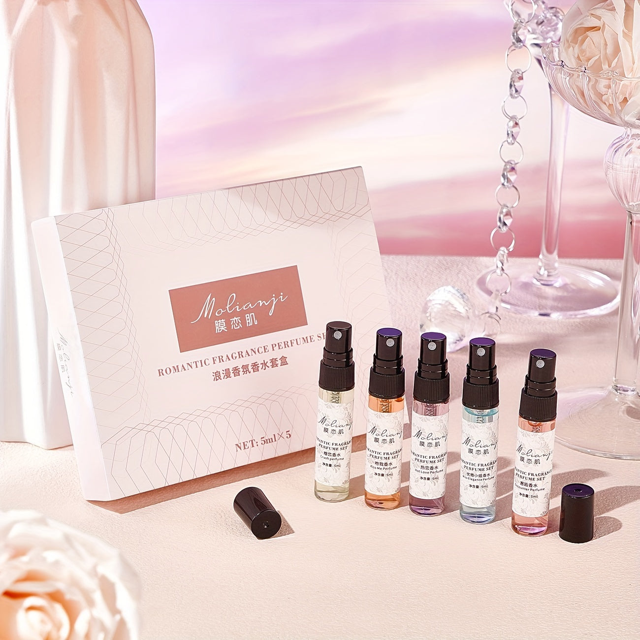 Women's Fragrance Set with Fresh Fruit Scent 5 Pieces Liquid Perfume for Daily Wear Travel