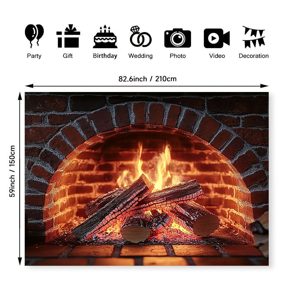 Winter Scene Fireplace Backdrop Polyester for Birthdays and Parties