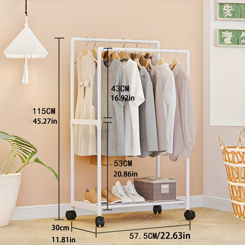 Perchero independiente con ruedas y estantes, altura de 147.98cm, organizador de ropa expandible