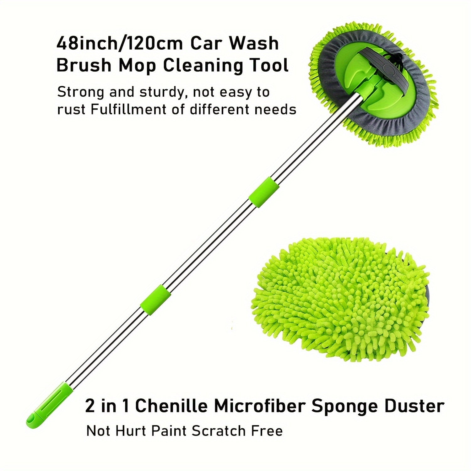 Microfiber Car Wash Mop, 121.92cm Long Handle, Scratch-Free Detailing