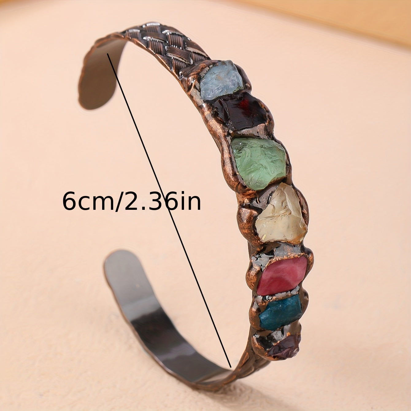 Bohemian Copper Cuff Bracelet with Gemstones and Burnt Welded Design