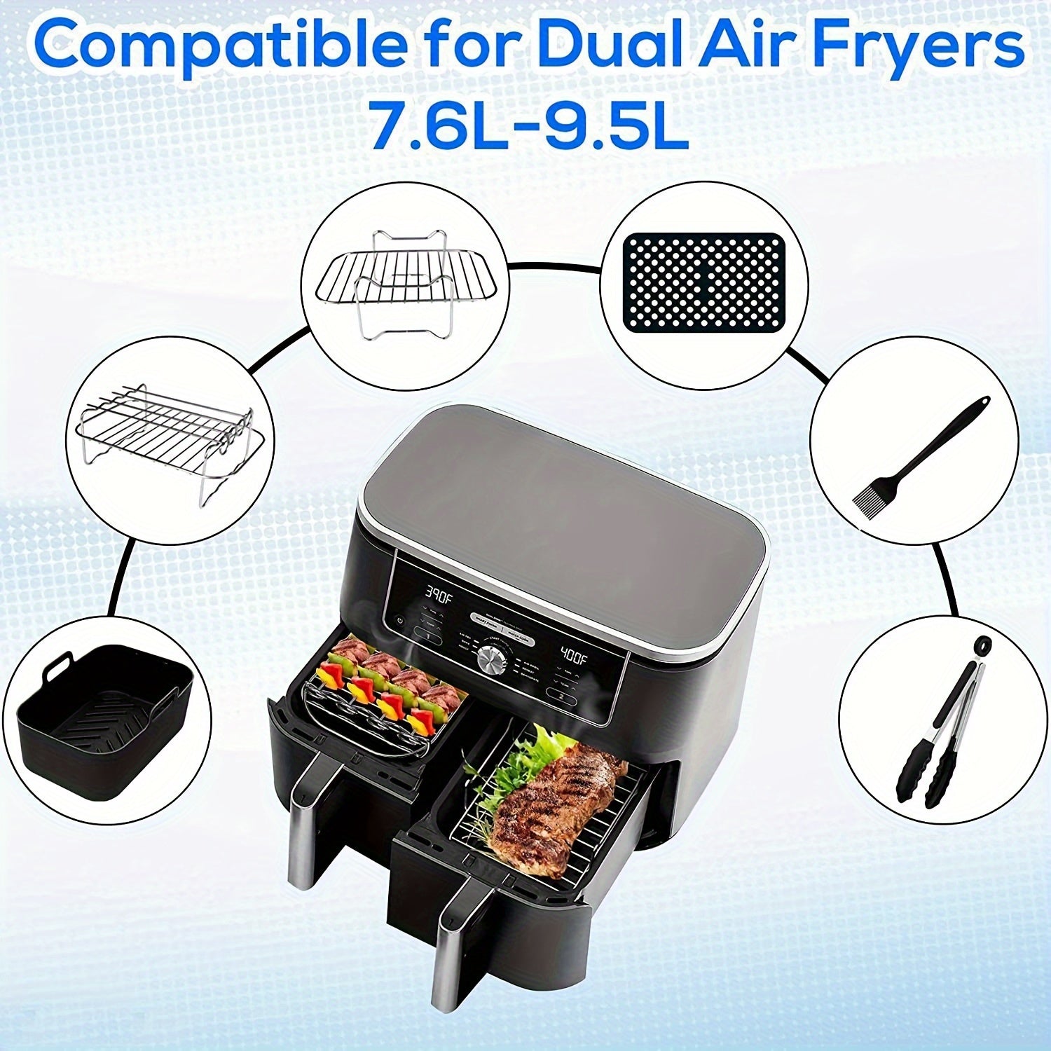 6-Piece Air Fryer Accessories Set with Stainless Steel Parchment Paper and Grill Rack