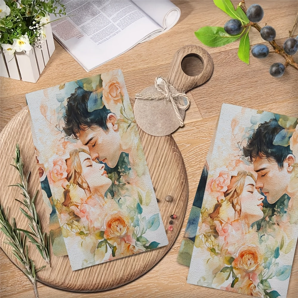 Набор из 2 кухонных полотенец с цветочным узором, ультра мягкие, впитывающие, 40x60 см, моющиеся в машинке